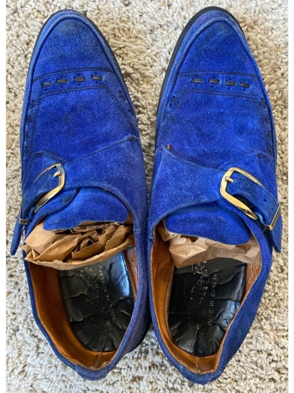 Rare Vtg Dr Martens Made in England Blue Suede Monk Strap Creepers UK 8 US 9 - Picture 14 of 14